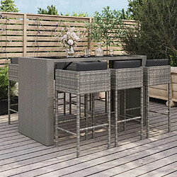 Maison Chic Ensemble de bar de jardin 7 pcs et coussins,Table + chaises + coussins d'extérieur gris poly rotin -GKD967268