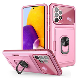 Coque en TPU + acrylique avec béquille en anneau et porte-carte Rose/rouge vin pour votre Samsung Galaxy A73 5G