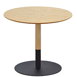 Alterego Table basse design ronde 'DILA H40' en bois finition naturelle et métal noir