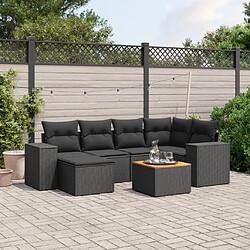 vidaXL Salon de jardin 7 pcs avec coussins noir résine tressée