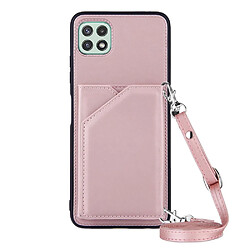 Coque en TPU + PU avec béqille, porte-cartes et cordon or rose pour votre Samsung Galaxy A22 5G (EU Version)