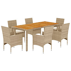 vidaXL Ensemble à manger de jardin et coussins 7pcs beige rotin acacia