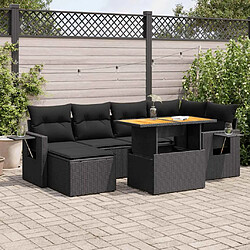 vidaXL Salon de jardin 7 pcs avec coussins noir résine tressée