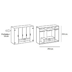 Acheter Inside 75 Armoire PORTLAND style industriel 250 cm 5 portes chêne poutre / graphite