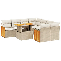 vidaXL Salon de jardin avec coussins 9 pcs beige résine tressée