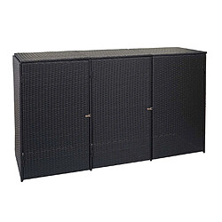 Decoshop26 Abri de poubelles extérieur conteneurs à ordures avec couvercle jusqu'à 3 bacs en poly rotin noir 3x120 litres 04_0000952