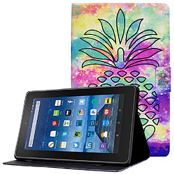 Etui en PU magnétique avec support et porte-carte pour votre Amazon Fire HD 8 (2016)/(2017)/(2018) - Ananas coloré