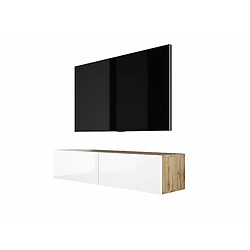 3XELIVING Meuble TV suspendu, D: l : 140 cm, H : 34 cm, P : 32 cm, CHÊNE WOTAN / BLANC BRILLANT