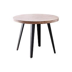 Pegane Table à manger ronde en bois coloris chêne miel pieds noir - diamètre 100 x hauteur 76 cm