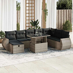 vidaXL Salon de jardin 9 pcs avec coussins gris résine tressée