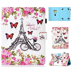 Etui en PU porte-cartes universel de 10 pouces Tour Eiffel et fleur pour votre Apple iPad 9.7 (2018)/Samsung Tab S3 9.7 etc