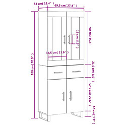 vidaXL Buffet haut Blanc 69,5x34x180 cm Bois d'ingénierie pas cher