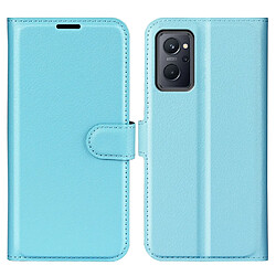 Etui en PU texture litchi, fermeture magnétique avec support, bleu pour votre Realme 9i