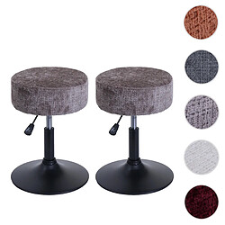 Mendler Lot de 2 tabourets HWC-C22, pouf, réglable en hauteur pivotant Ø 37cm Tissu Chenille (465g/m²) MVG ~ marron