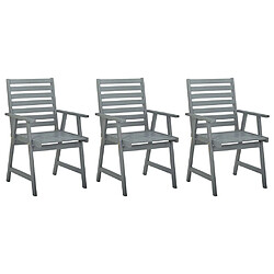 vidaXL Chaises à manger d'extérieur lot de 3 Gris Bois d'acacia