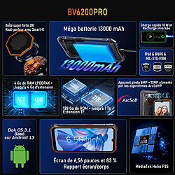 Avis BV6200 Pro BLACKVIEW Robuste Dual 4G SIM Smartphone Vert - 6.56” HD+ IPS 4/128Go 13000mAh Android 13 telephone (438g)