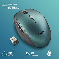 Souris sans fil ergonomique NGS pour ordinateurs portables et ordinateurs - 5 boutons et molette de défilement - Touches silencieuses - Couleur bleue