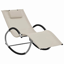 Helloshop26 Transat chaise longue bain de soleil lit de jardin terrasse meuble d'extérieur avec oreiller crème textilène 02_0012556