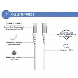 BIGBEN Câble Renforcé USB C/USB C 2m 3A Garanti à vie Blanc Force Power Lite