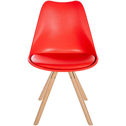 Decoshop26 Chaise de salle à manger x1 style scandinave assise en plastique rouge et pieds ronds en bois clair 10_0001448