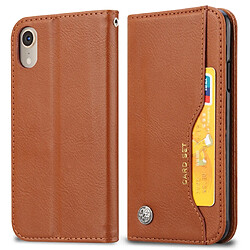 Wewoo Housse Coque Étui en cuir à rabat horizontal avec texture pour peau iPhone XRavec cadre photo et supportlogements cartes et portefeuille Marron