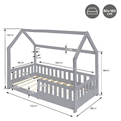 ML-Design Lit d'enfant+matelas Lit de maison Cadre de lit simple Sommier à lattes Gris 80x160 cm pas cher