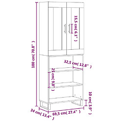 vidaXL Buffet haut Blanc 69,5x34x180 cm Bois d'ingénierie pas cher