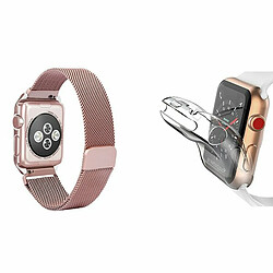 PHONECARE Kit Bracelet Milanese Loop Fermoir Magnétique + Coque 360° Impact Protection pour Apple Watch Series 9 - 41mm - Rose