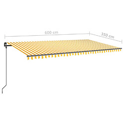 vidaXL Auvent automatique rétractable et poteaux 6x3,5m Jaune et blanc pas cher