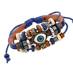 YP Select 3 Layered Fashion Charm Bracelet réglable en faux cuir en bois avec oeil bleu