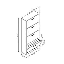 Mes Meuble à chaussures 4 abattantes 63x23x155 cm blanc - MIRSA pas cher