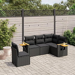 Maison Chic Ensemble de 5 Tables et chaises d'extérieur avec coussins,Salon de jardin noir résine tressée -GKD894530