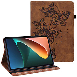 Etui en PU motif papillons avec porte-cartes marron pour votre Xiaomi Pad 5/5 Pro