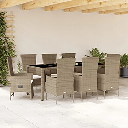 Maison Chic Ensemble à manger d'extérieur 9 pcs avec coussins,Salon de jardin,Mobilier de jardin beige Poly rotin -GKD145916