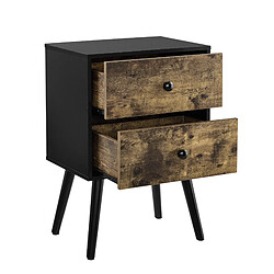 Helloshop26 Petite table avec 2 tiroirs de chevet de nuit commode armature de table et tiroirs pieds en pin effet bois 60 cm noir 03_0003140