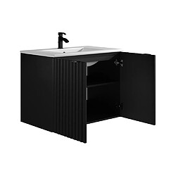 Acheter Vente-Unique Meuble de salle de bain suspendu strié avec vasque à encastrer - Noir - L80 cm - ZILGA