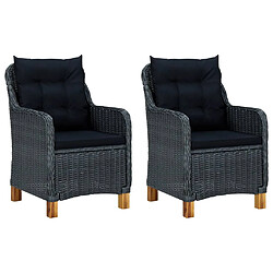 vidaXL Salon de jardin 3 pcs avec coussins résine tressée gris foncé