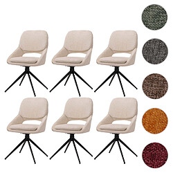 Mendler Lot de 6 chaises de salle à manger HWC-N73, chaise de cuisine, pivotante Auto-Return, tissu/textile chenille (490g/m²) Oeko-Tex ~ crème-beige