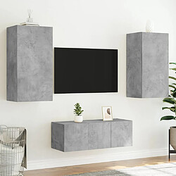 Acheter vidaXL Unités murales TV avec LED 4 pcs gris béton bois d'ingénierie