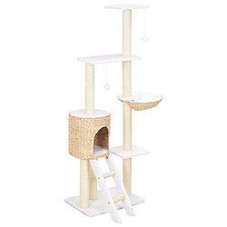 Helloshop26 Arbre à chat griffoir grattoir niche jouet animaux peluché en sisal herbiers marins beige 3702224