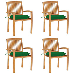 vidaXL Chaises de jardin empilables avec coussins lot de 4 Teck solide