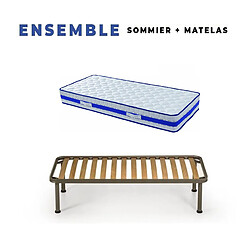 King Of Dreams lot de 2 Matelas 80x200 + Sommiers démontés + Pieds + 2 Oreillers Mémoires + 2 Protèges Matelas Offerts - Mousse Poli Lattex Indéformable - Hauteur 29 cm - Face Hiver avec Laine Merinos - Face été avec Lin - Soutien Ferme - Orthopédique Lattex Blue