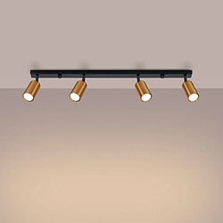 Sollux Barre de spots de plafond à 4 lampes, noire et cuivre