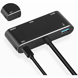 Convertisseur Adaptateur Audio 5 En 1 Usb Type-C Vers Hdmi Vga Noir