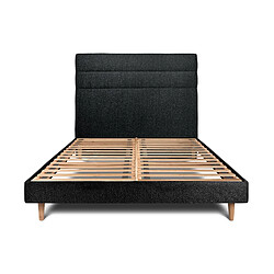 Sommeil de plomb Lit 135x190cm avec tête de lit lignes bouclette et sommier kit Noir - Hauteur totale : 29cm