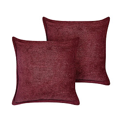 Beliani Lot de 2 coussins ZINNIA Velours côtelé 43 x 43 cm Unicolore Rouge Bordeaux