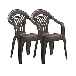 Pegane Lot de 2 chaises de jardin empilables en résine coloris Marron - Longueur 58 x Profondeur 54 x Hauteur 86 cm