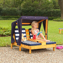 Avis KidKraft Double Chaise longue enfant avec porte-gobelets blanc et bleu.