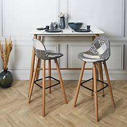 Toilinux Lot de 2 Tabourets de bar Patchwork - Beige et Gris