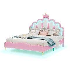 ComfortXL Lit Pour Enfant 140x200 Cm, Lit Double Plat En Forme De Couronne De Princesse